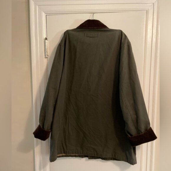 Vintage Eddie Bauer Green Barn Chore Field Coat  Corduroy Collar Cuffs Large - Picture 11 of 14